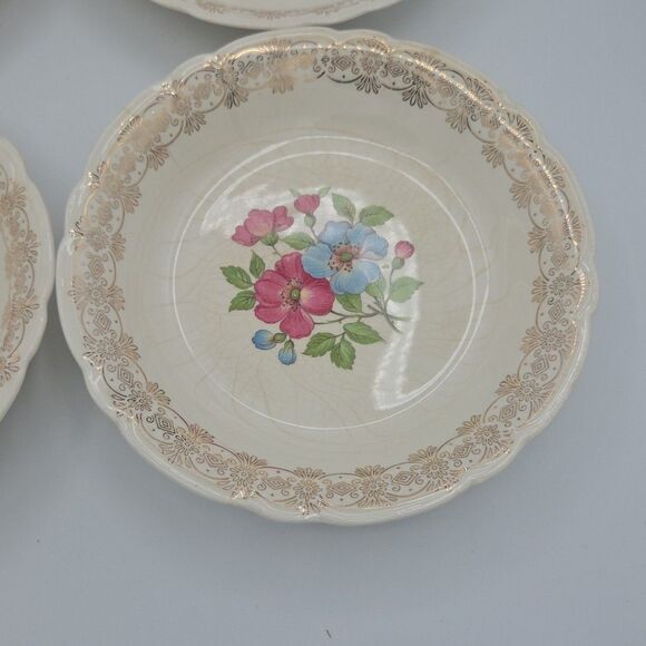 French Saxon China 22k Blossomtime 7.5 Inch Diameter Gold Bowls Set Of 4 Set 1 - Picture 8 of 10